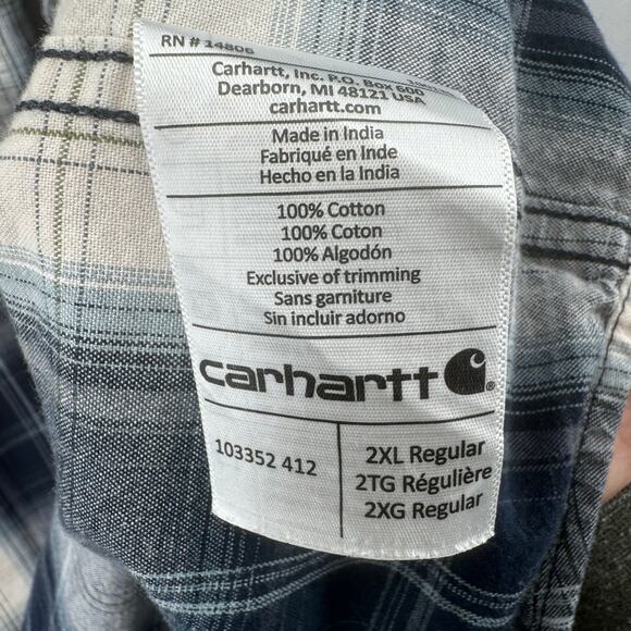 Carhartt Relaxed Fit 100% Cotton Men's Navy Plaid Shirt 2XL Fall 2018 Button-Up - Picture 8 of 12
